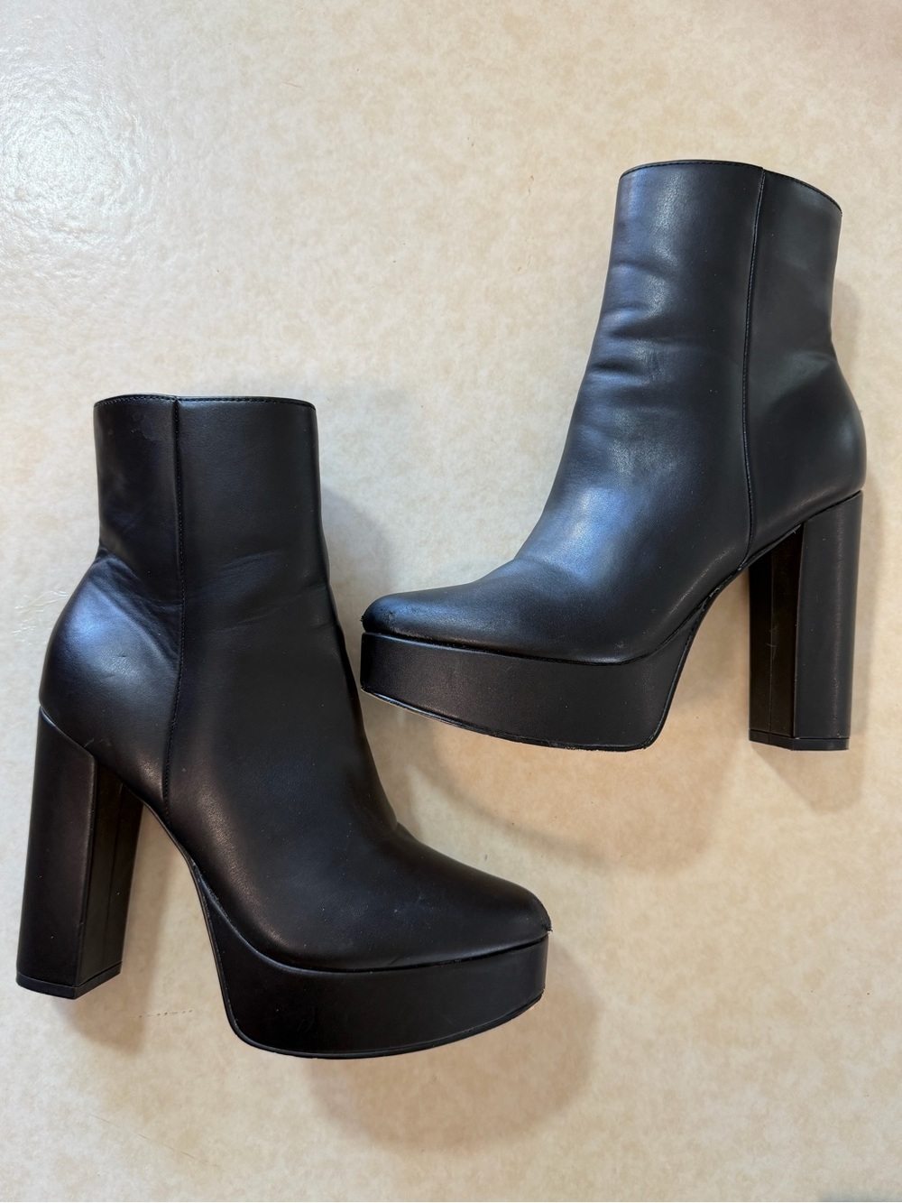 Black Platform Ankle Boots - Women's High Block Heel